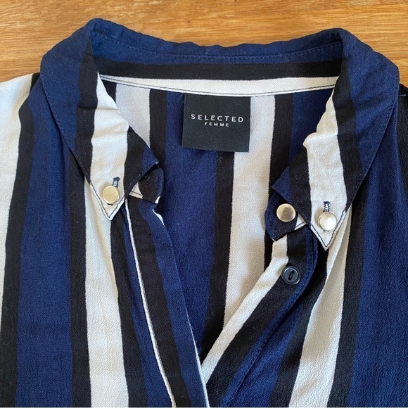 Selected Femme Long Sleeves Shirt Blue and White Stripe Dress Size EU34 - Picture 7 of 11
